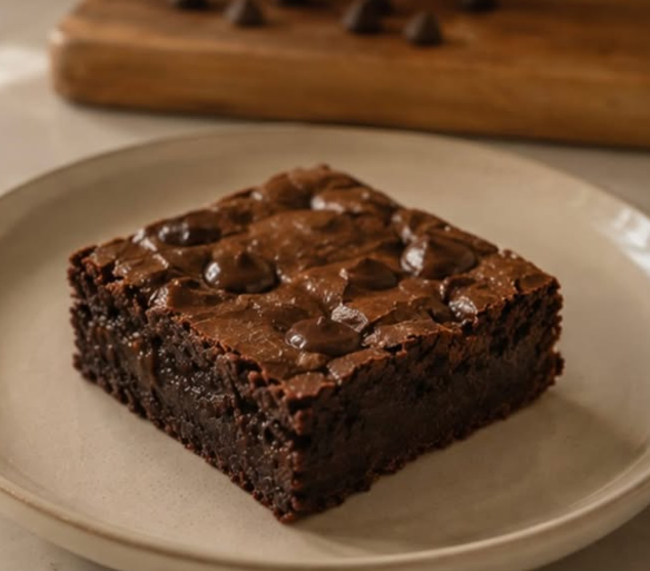 Chocolate chip brownie on a plate